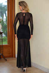 Semi-Sheer Slit Round Neck Dress OutfitFlow